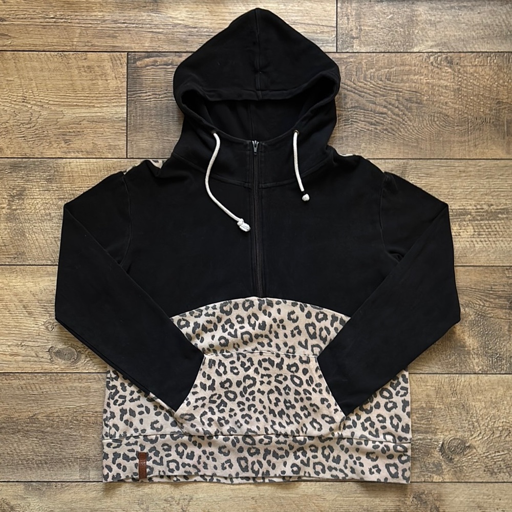 Black and Leopard Print Hoodie